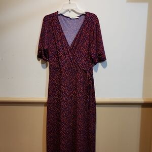 Floral V-Neck Wrap Dress - Purple and Red